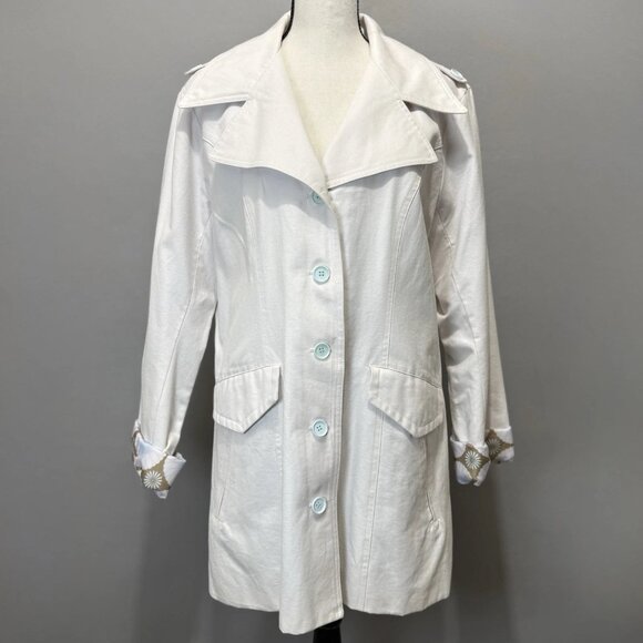 Towne Collection By London Fog Women's L Trench Coat Ivory Floral Lining Jacket - Picture 1 of 12